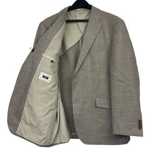 Joseph Abboud 44R Wool Silk Linen SAN ILDEFONSO Blazer Sport Coat Tan Check